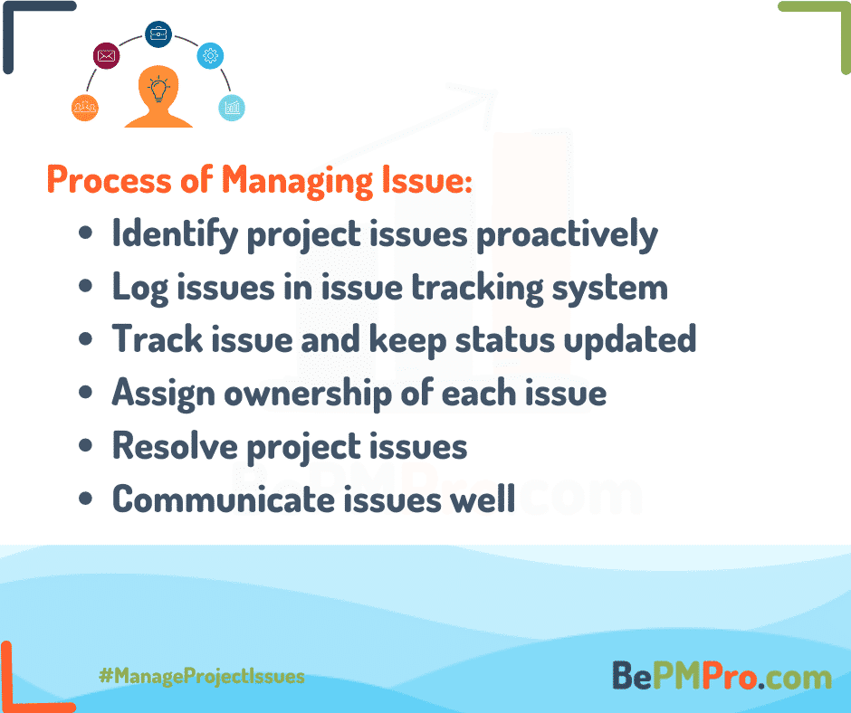 Issue management includes identifying, logging, tracking and resolving. –
